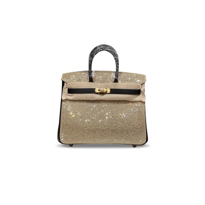 HERMÈS MASTER BIRKIN 25 BLACK TOGO WITH RHINESTONE SUEDE GOLD HARDWARE (25*20*13cm)